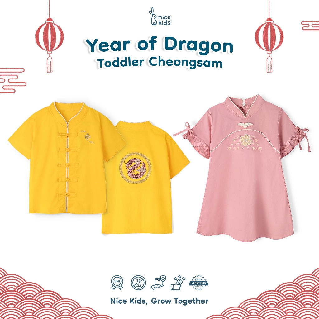 Nice Kids - Year of Dragon Cheongsam Toddler Boy &amp; Girl (1-4 Tahun) Baju Sincia Baju Imlek Tahun Naga Baju Atasan Anak Laki-laki Dress Anak Perempuan Terusan