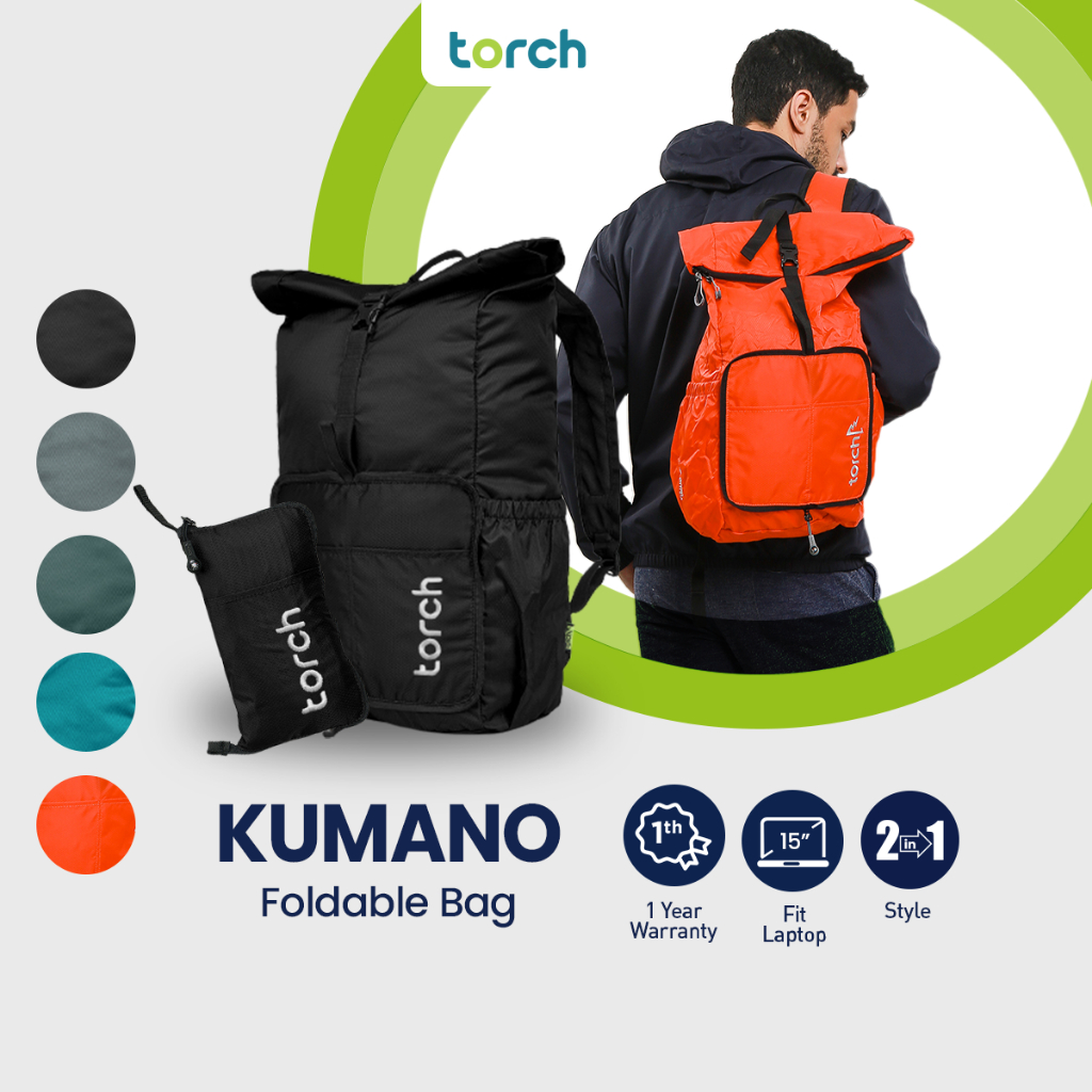TORCH Kumano Tas Ransel Lipat Punggung Sekolah Pria Wanita Tahan Air 19 Liter - Foldable Backpack
