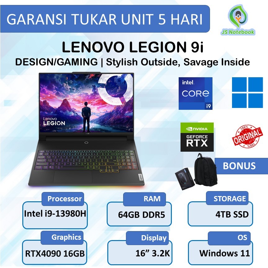 Lenovo Legion 9i 16IRX8 RTX4090 16GB i9-13980HX 64gb 4TB SSD Win11