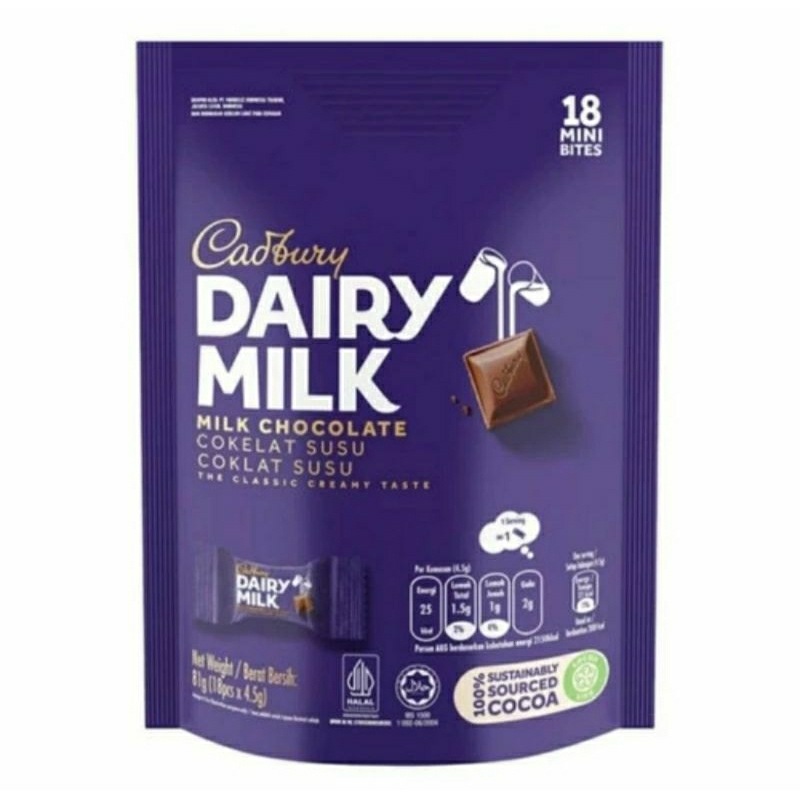 

cadbury dairy milk 18 mini bites cokelat coklat susu