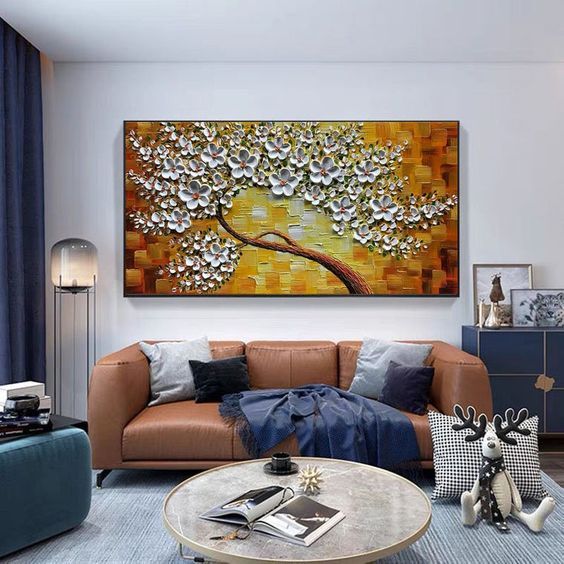 lukisan pohon tekstur timbul minimalis modern, pajangan dinding ruangan tamu, kamar, kantor, hotel.