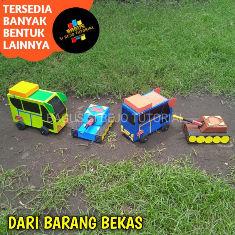 Mobil Mobilan Kardus Bentuk Bis Telolet Dan Tank Tempur Mobil Miniatur