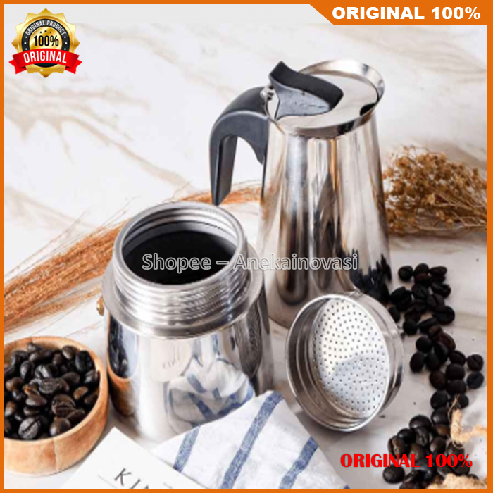 Moka Pot 6 Cup Espresso Maker Stainless 100% ASLI ORIGINAL