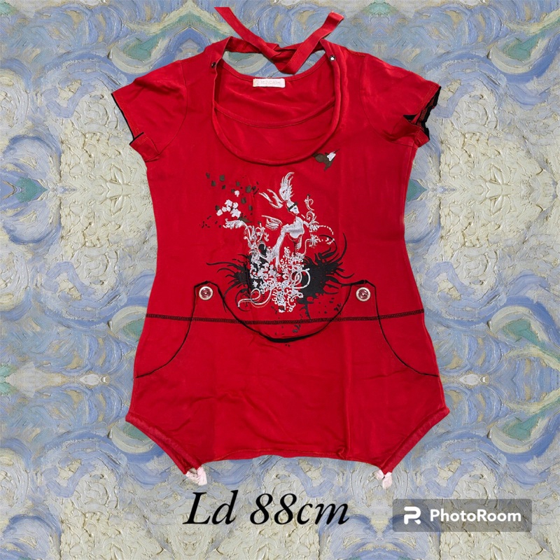 baju blouse blus atasan kaos kaus tangan pendek merah red imlek remaja abg anak tanggung variasi pri