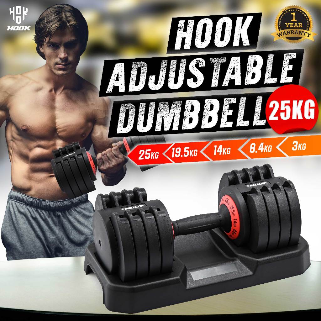 Hook Adjustable Dumbell Set 25kg Barbel Alat Fitnes Home Gym Dumble Alat Gym Dumbbell Barble Angkat Beban Burbel