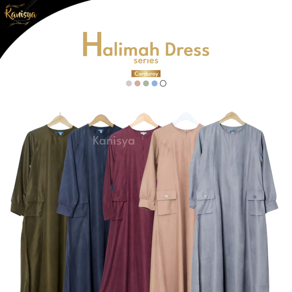 Halimah Dress By Elmina Hijab Gamis Corduroy Dress Syari Simple Minimalis Terbaru 2024