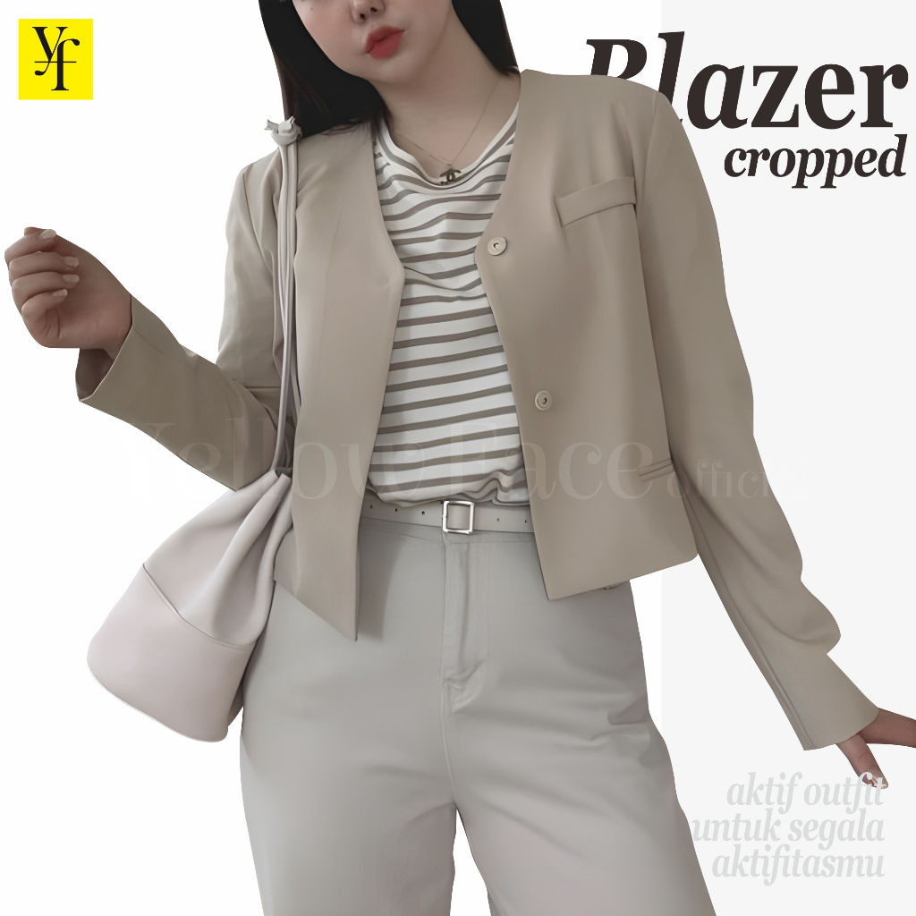 Yellowface Hyeri Blazer Wanita Korean Style Outer Wanita Lengan Panjang Katun Twill LD 100 Dan 110