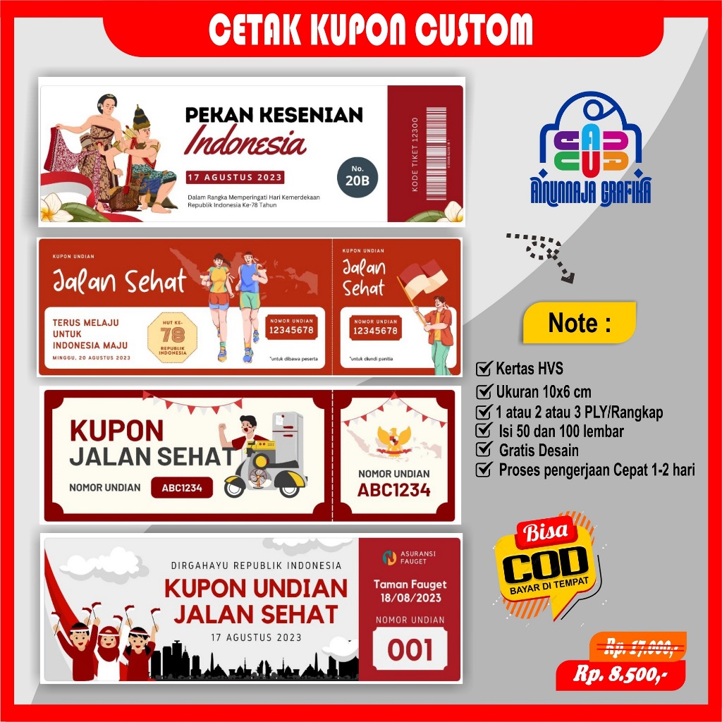 

Kupon custom, kupon jalan sehat, kupon agustusan, cetak Kupon Custom