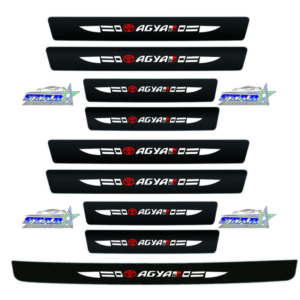 9 pcs Sticker stiker mobil agya stiker karbon 3d pengaman pijakan mobil agya gr