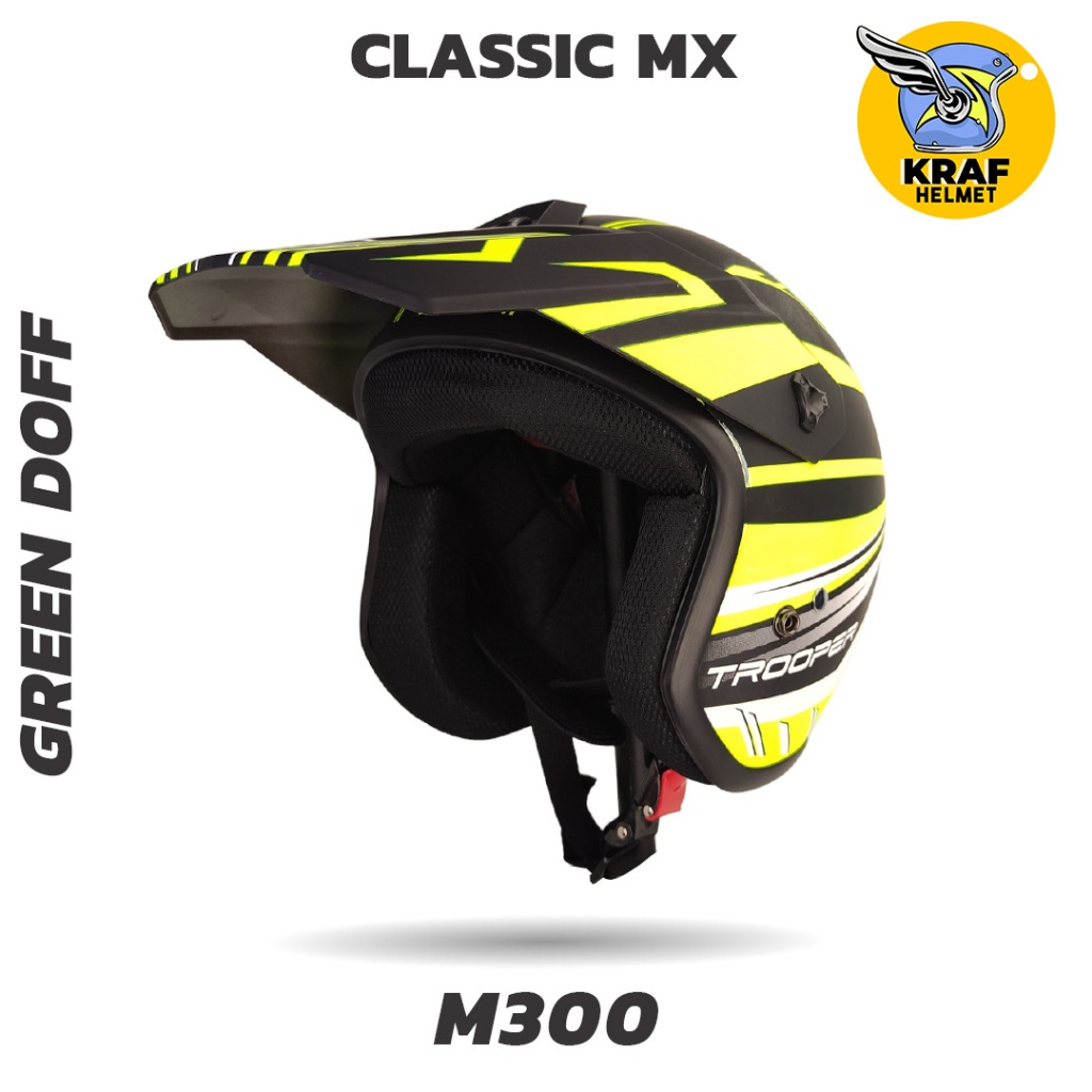 Helm Export Cross Classic MX Motif Green Doff | Helm Trail | Half Face | Helm Cross | Kraf Helmet