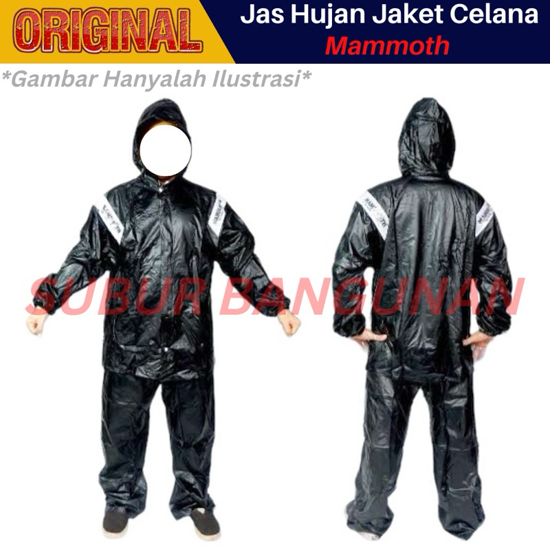 Jas Hujan Mammoth Black Jaket Celana dan Jas Hujan Baju Celana Hitam