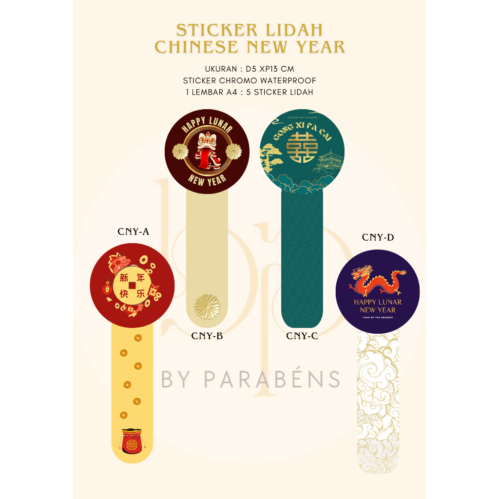

5 Pcs Sticker Lidah Tahun Baru Imlek D5 x P13 Cm A4