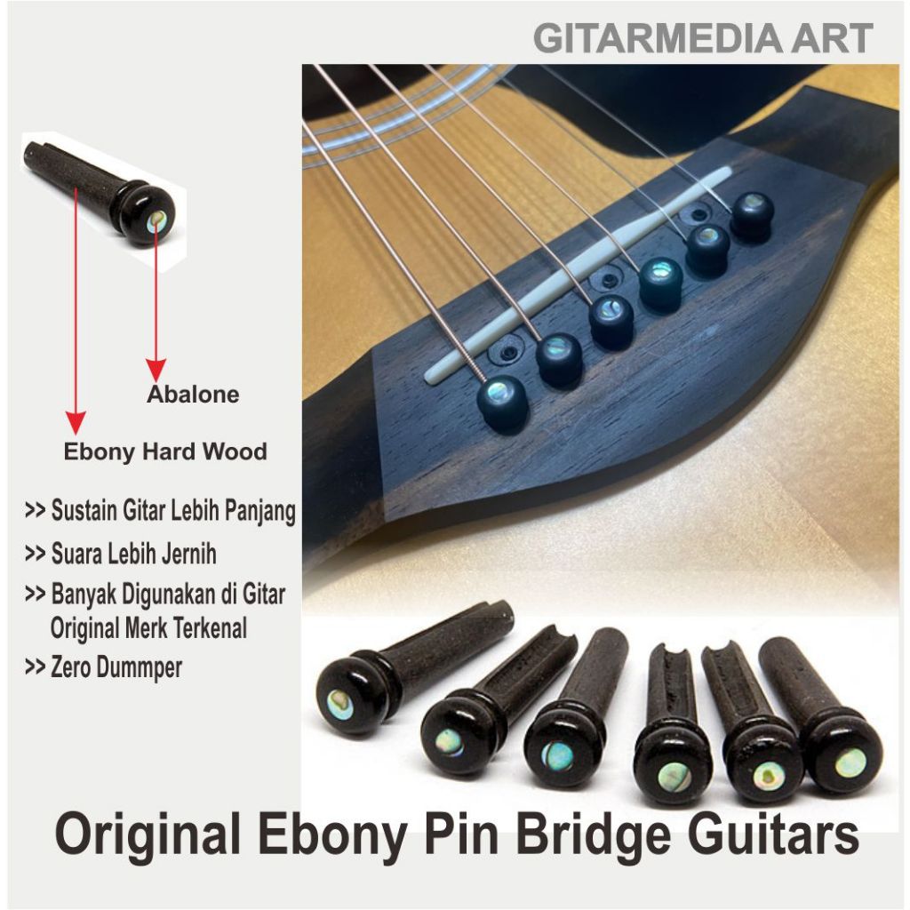 PIN BRIDGE  EBONY  PIN BRIDGE GITAR AKUSTIK ORIGINAL EBONY 1 SET 6 BIJI BRIDGE PIN PIN BRIDGE GITAR 