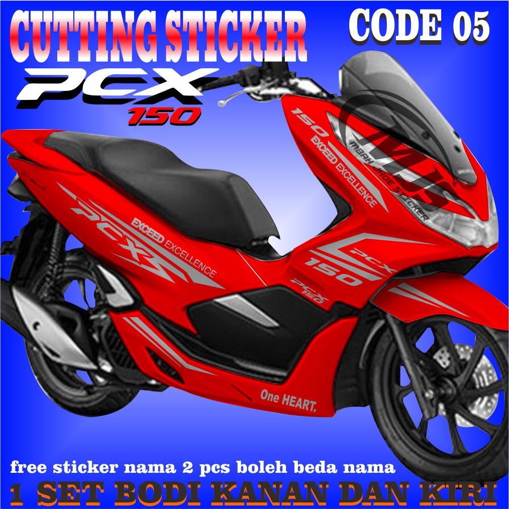 cutting sticker custom honda pcx 150 body merah