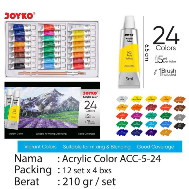 

( 1 set ) Acrylic Color Paint 24 Warna / Cat Acrylic Joyko warna Neon 24W / Cat Akrilik Murah 24 Color ACC-5-24