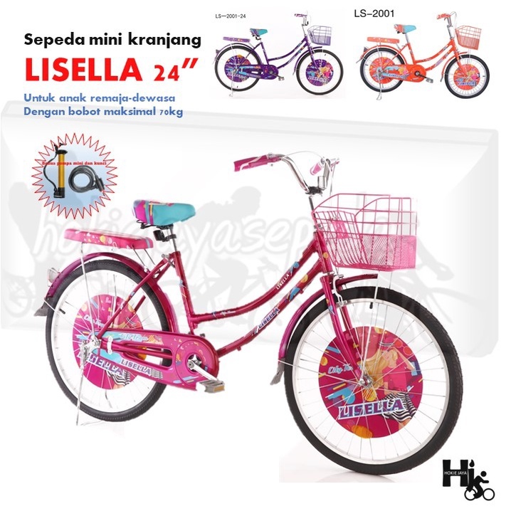 Sepeda mini dewasa 24" Lisella 2001 model kranjang dan boncengan BONUS KUNCI gembok