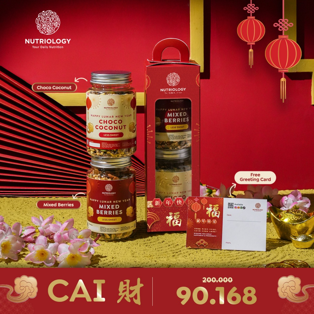 

Hamper Imlek Granola Nutriology CAI Bingkisan Parsel Gift Parcel Hadiah Hampers premium Chinese New Year Tahun baru