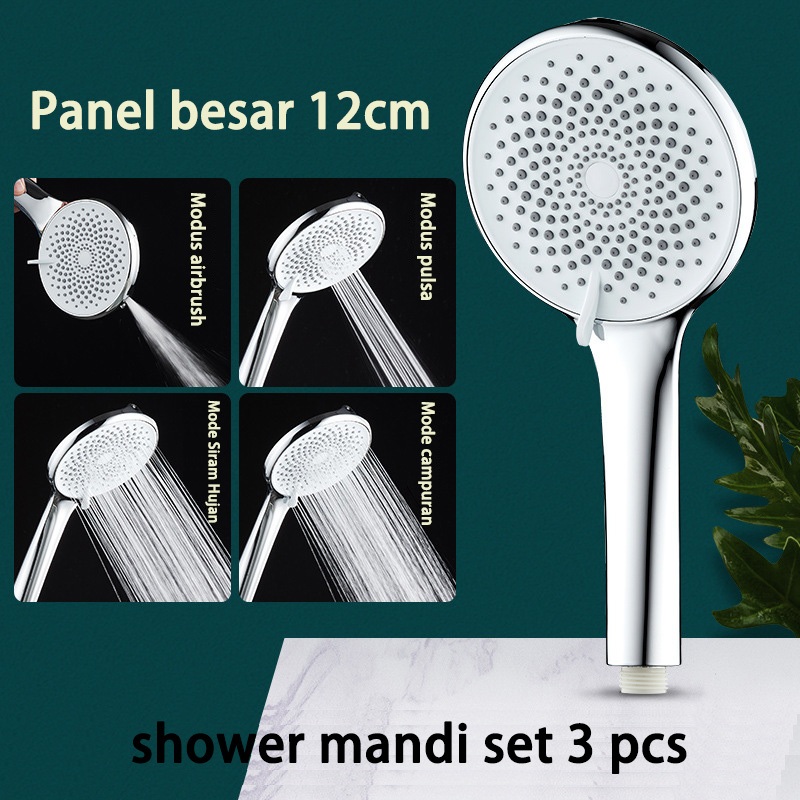 Shower Head Panel Besar 12cm Kepala Shower Kamar Bertekanan 500% 4 mode pengaturan aliran air Berhen