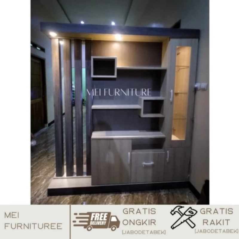 Lemari partisi ruangan dua sisi/muka minimalis - Lemari tv penyekat ruang