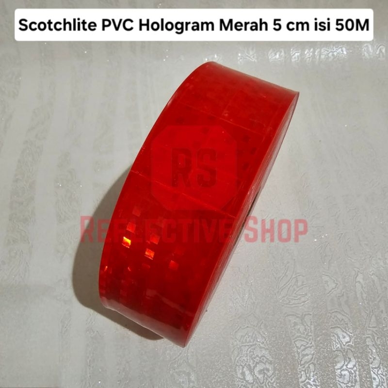 Scotchlite PVC Merah Motif Hologram 5 cm isi 50 Meter Scotlight Skotlet Reflector Reflective
