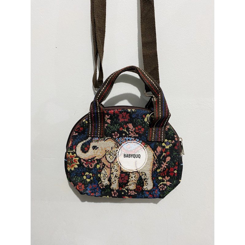 mini handbag kanvas oval selempang - mini handbag etnik thailand - kanvas selempang - tas thailand -