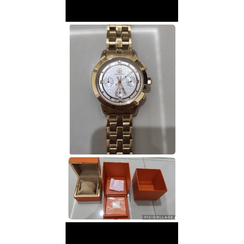 Jam Tangan Wanita Tory Burch TB-1034 diameter 3,6 cm warna gold.