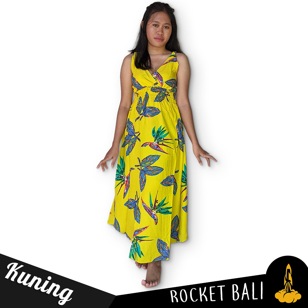 Long Dress Pantai Wanita Tanpa Lengan - Dress Perempuan Sejuk Rayon Premium