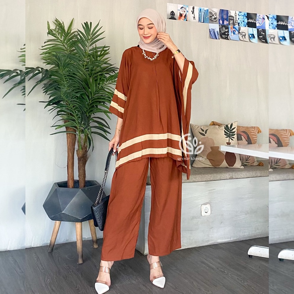 Promo promoKodeSs9S3 One Set Kelelawar Jumbo Natuna Sahara Mega Busui Rayon Atasan Celana Setelan Wa