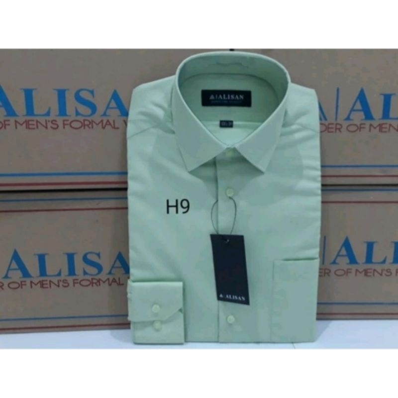 Alisan Kemeja Polos Lengan Panjang Reguler Hijau 9 (H9)