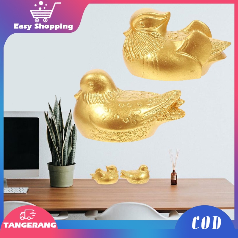 1sepasang Feng Shui Bebek Mandarin Emas Pajangan Bebek Simbol Cinta Sejati