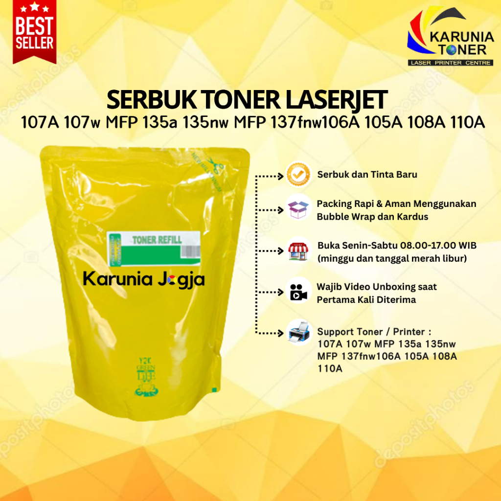 Serbuk Toner 107A 106A 105A 108A 110A for 107w MFP M135 M137fnw - Reguler Quality