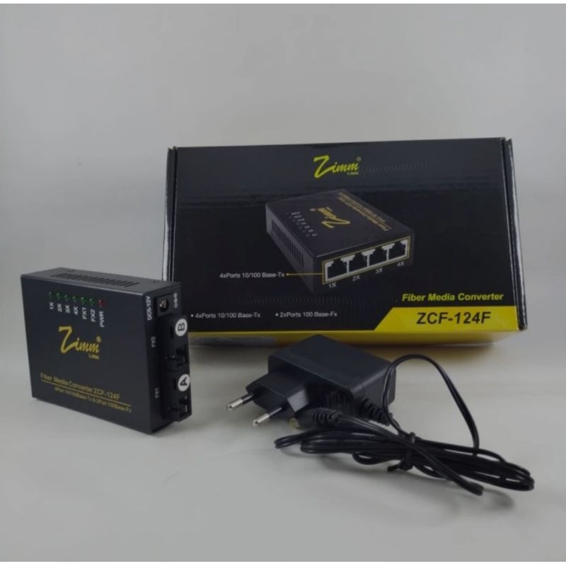 Zimmlink HTB Media Converter ZCF-124F Fiber Optik 2FO to 4LAN