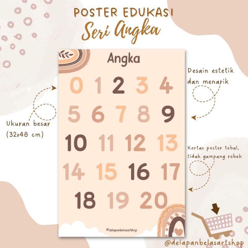 

POSTER EDUKASI BELAJAR SERI ANGKA Tema Boho Brownie Rainbow