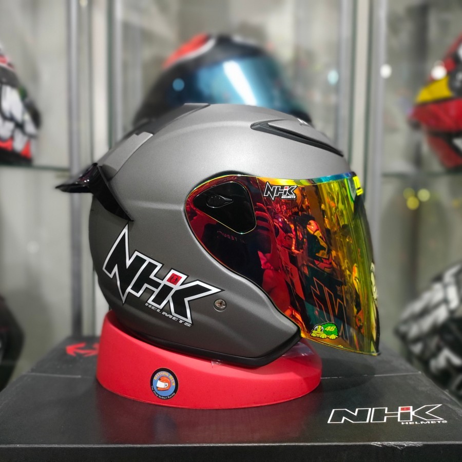 HELM NHK R6 solid grey doff paket ganteng VISOR IRIDIUM SPOILER 3M