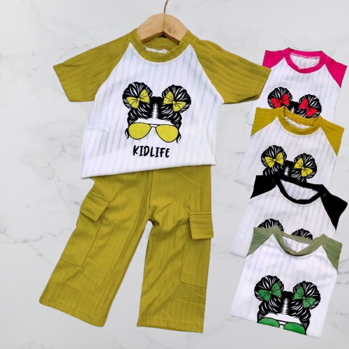 	 One Set Cargo Anak Perempuan Bahan Knit Motif Kartu Lucu, Usia 1 Sampai 12 Tahun	