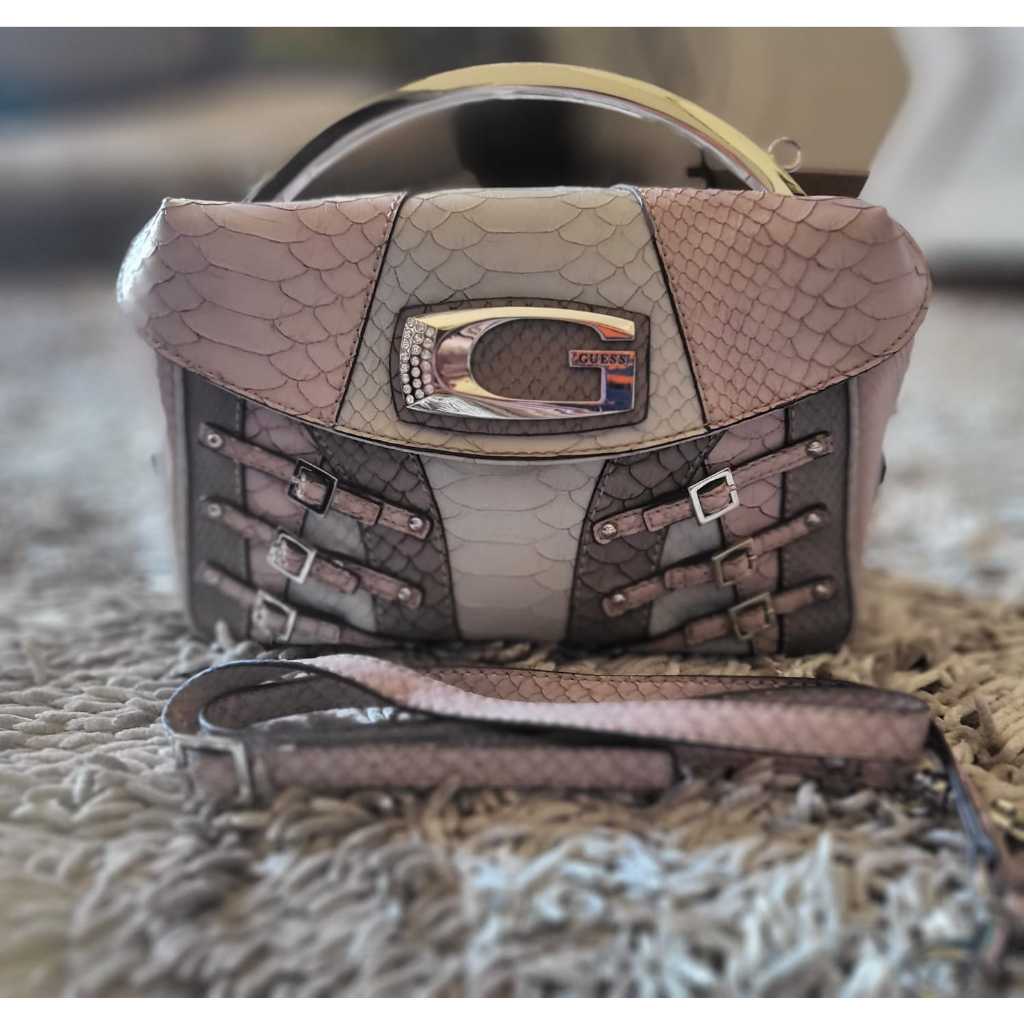 Preloved Tren Guess Shoulder Bag Tas Tali Selempang Wanita Pink Krem Faux Leather Kulit Sintesis