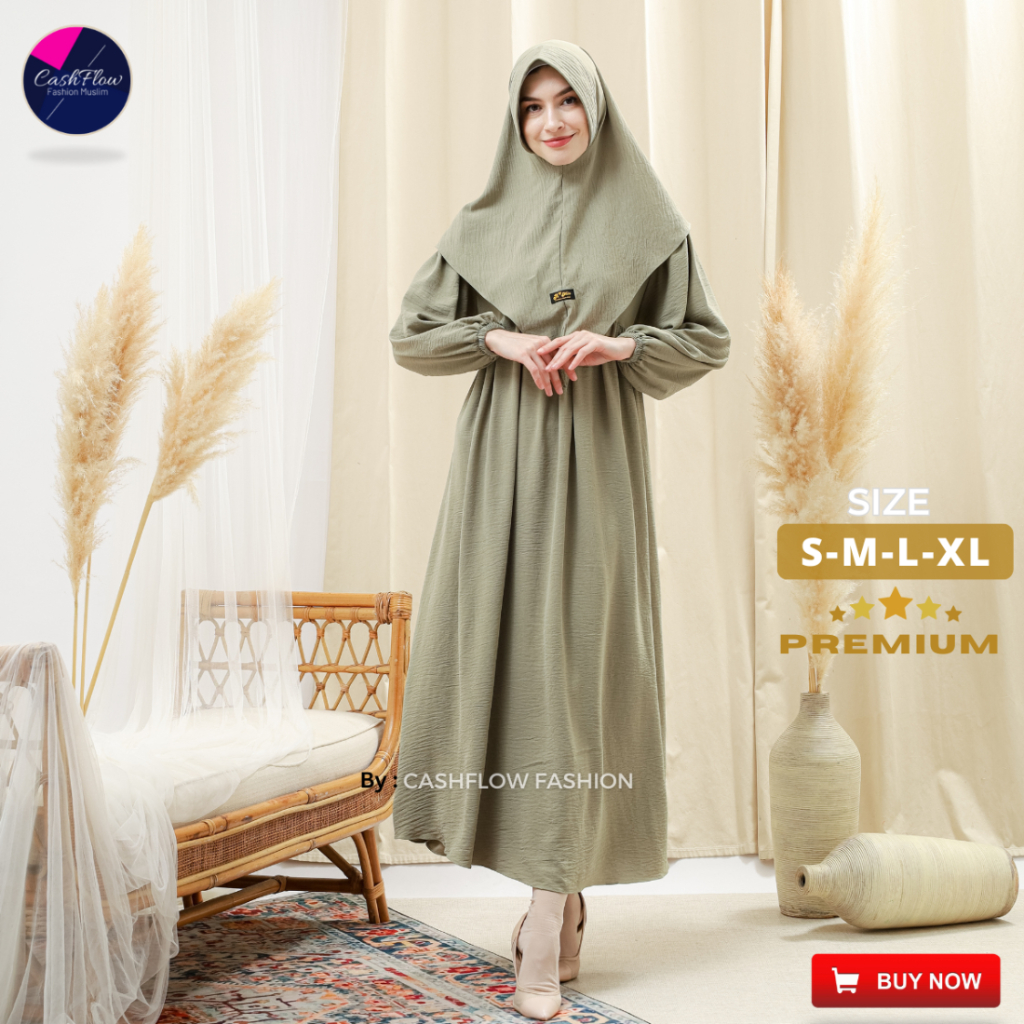Baju Gamis Set Hijab Wanita Remaja Muslim Model Polos Terbaru Premium Lebaran 2025
