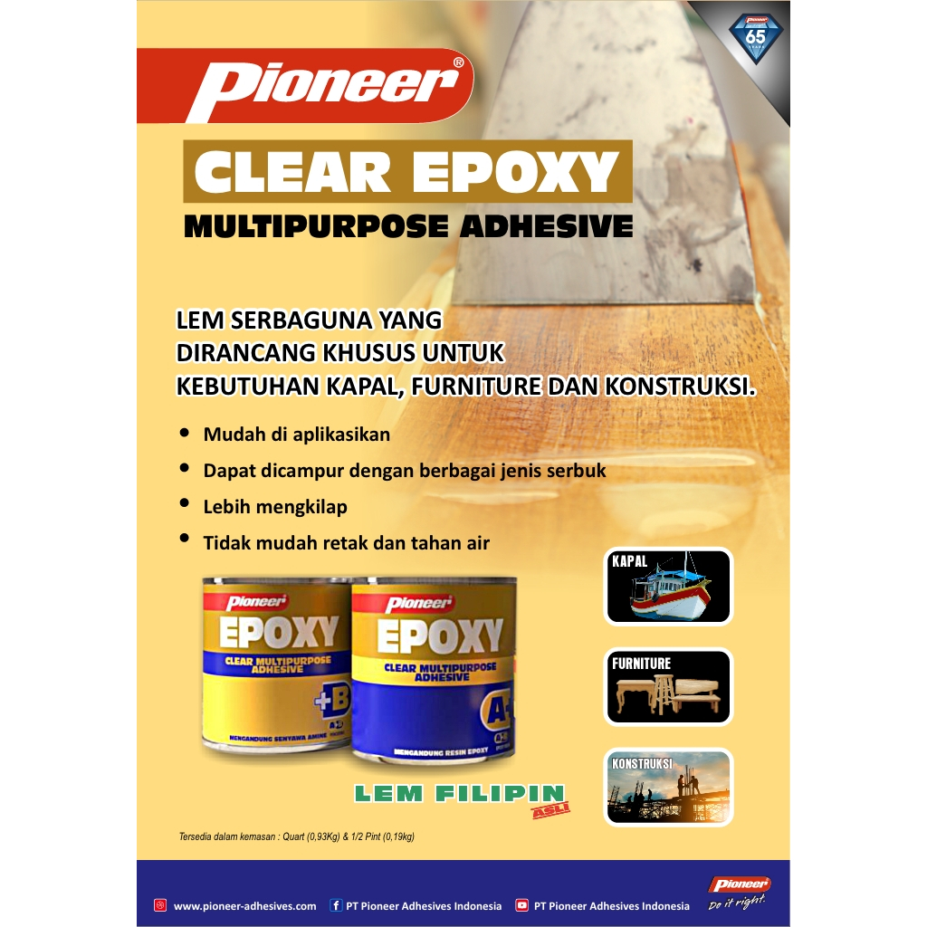 Lem kapal lem putih bening lem epoksi epoxy adhesive lem PIONEER EPOXY CLEAR MULTIPURPOSE ADHESIVE L