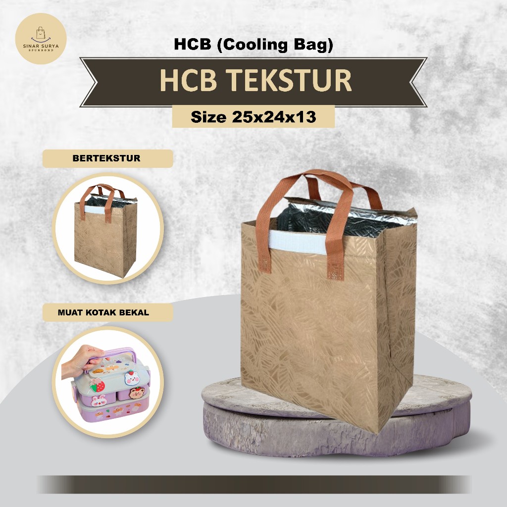 

Cooling Bag Spunbond Tas Bekal Tas Makan Anti Air Tekstur Rose HCB Tekstur 25x24x13