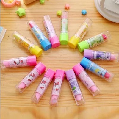 

OCEOCE Penghapus pensil bentuk lipstik karakter kartun warna warni OCEOCE