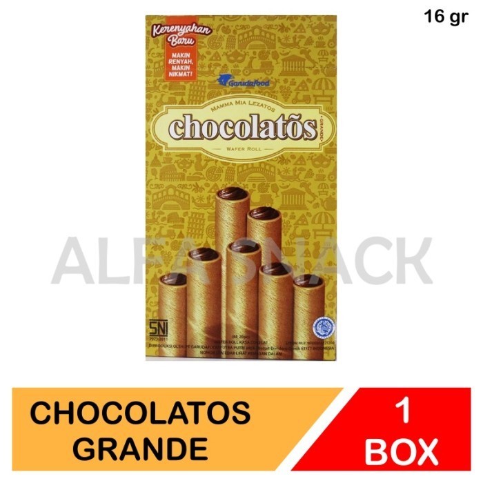 

Chocolatos Aneka Rasa Big Size Wafer Roll 1 Box Isi 24 pcs x 15 gr / Sweet Cheese - Grande - Dark Choco - Vanilla