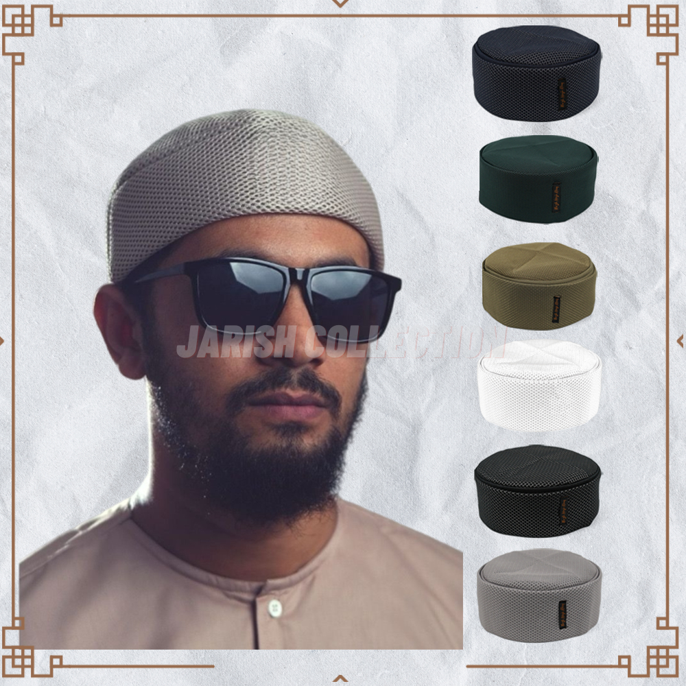 Peci Lipat Mesir Habasya Jaring Premium Kopiah Hitam Putih Abu Biru Dongker Navy Hijau Ijo Kopyah Sh