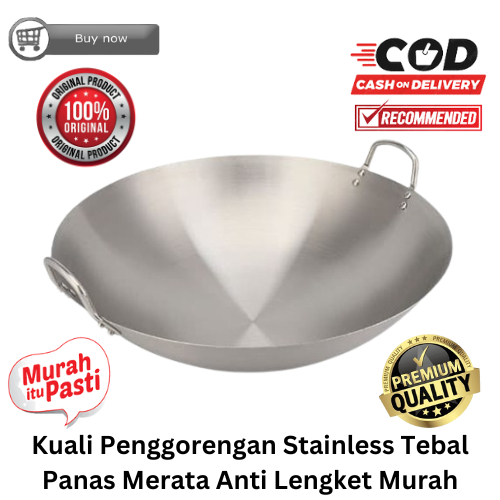 [BISA COD] PROMO Kuali Penggorengan Stainless Tebal Panas Merata Anti Lengket Murah Kuali Masak Waja