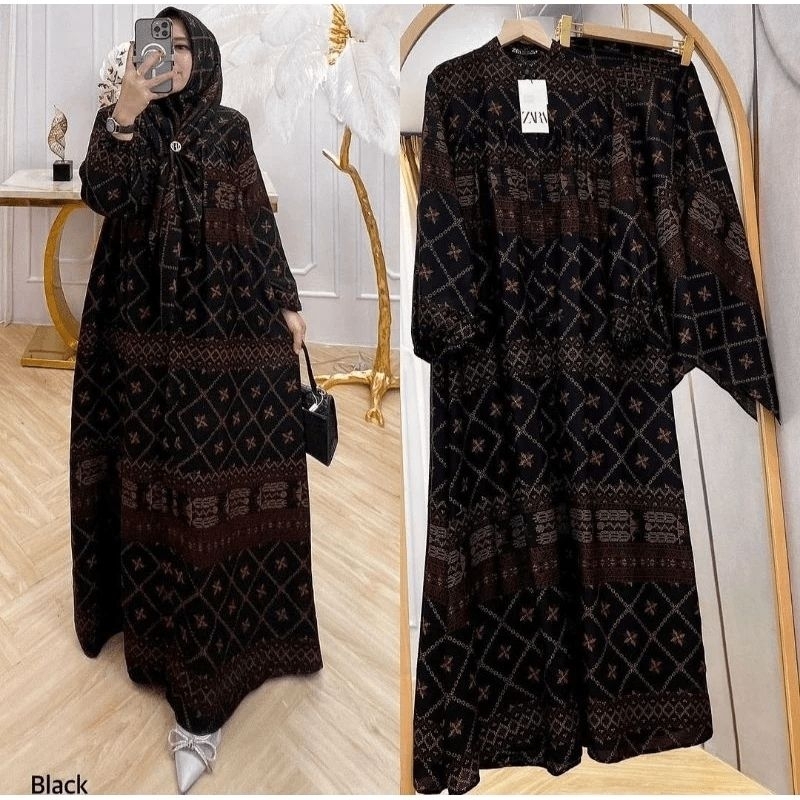 gamis set hijab gamis lebaran 2024 model gamis terbaru rayon hitam syari kondangan wedding