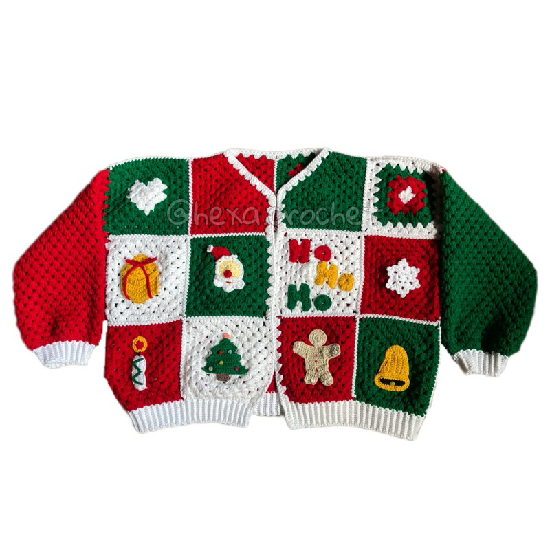 CUSTOM CHRISTMAS PATCHWORK CARDIGAN - Handmade Crochet
