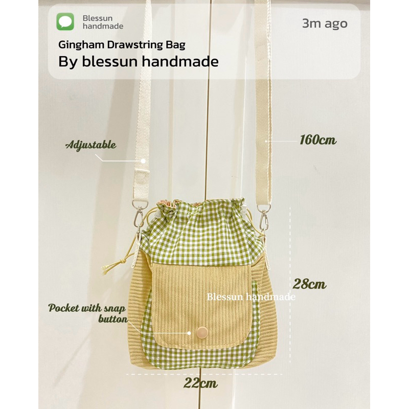 gingham drawstring bag by blessun handmade / tas serut motif kotak-kotak / tas serut model terbaru m
