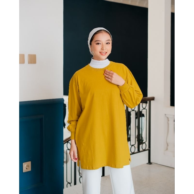 TUNIK KAOS WANITA POLOS TANGAN PANJANG OVERSIZE
