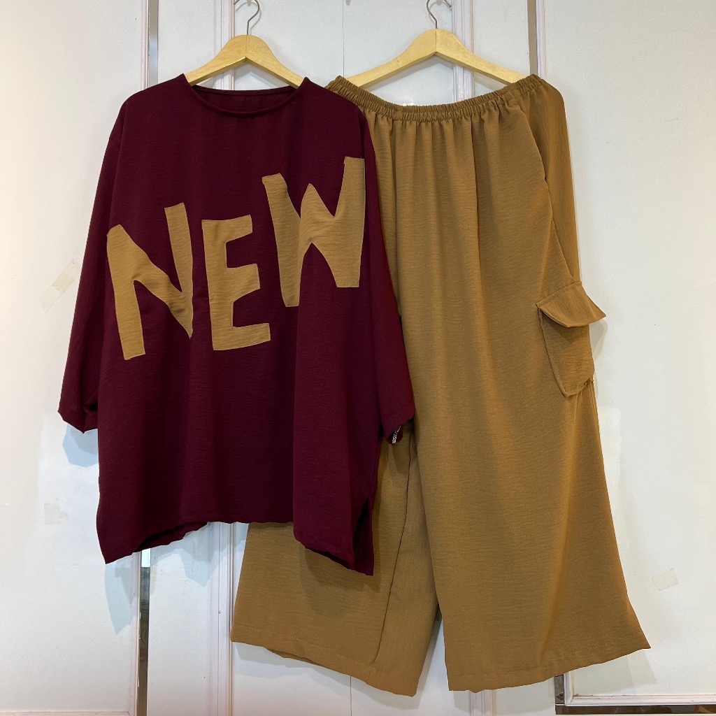 NEW ONE SET CARGO JUMBO Setelan Celana Cargo Kekinian Wanita Jumbo LD 150 cm Jumbo Crinkle Airflow