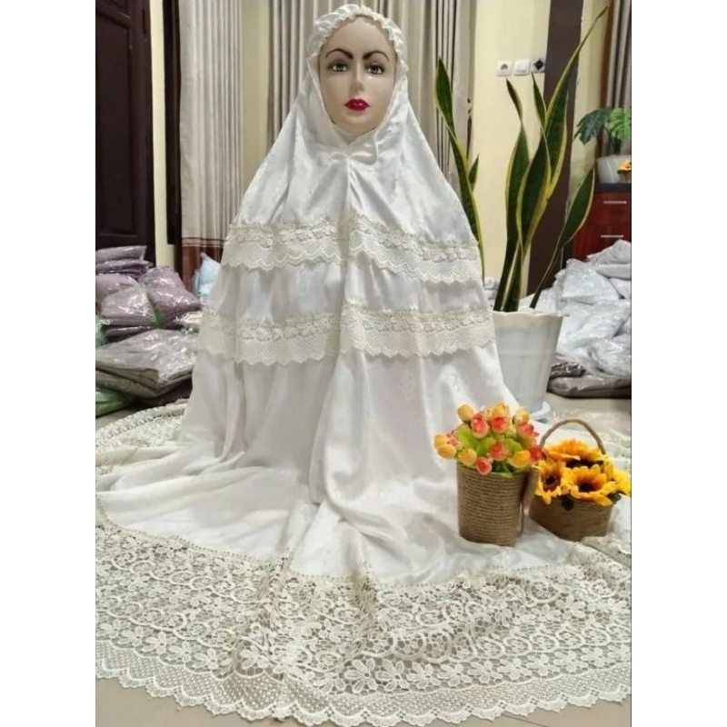 Mukena Dewasa Sutra Dove Renda Mewah Payet Swarosky | Mukena Jumbo Seserahan