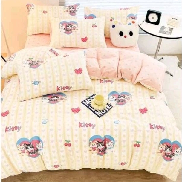 LIA SEPREI SET KATUN JEPANG ASLI IMPOR MOTIF KARTUN KITTY ANAK KUCING